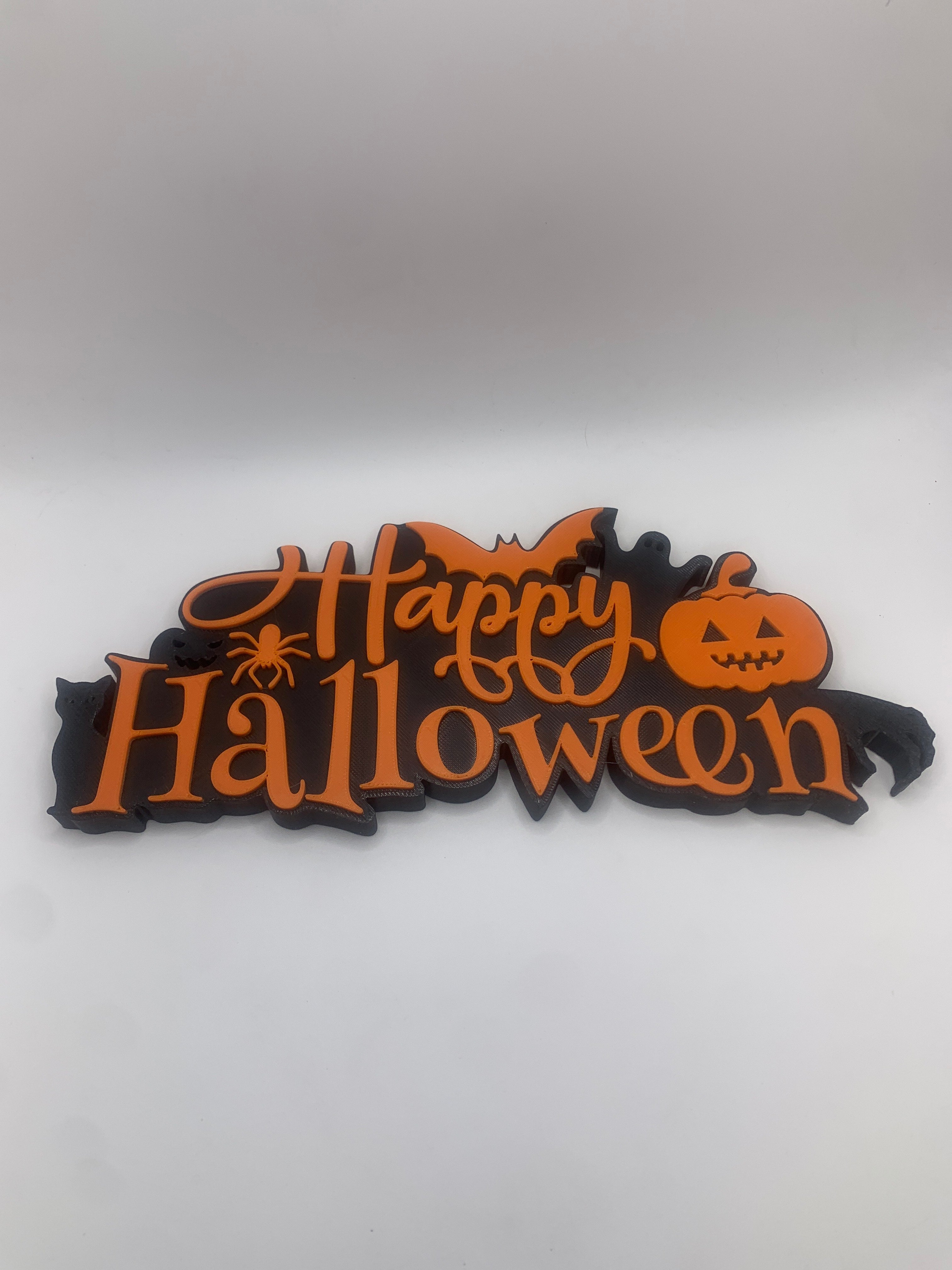 Halloween Sign w/ Spider, Bat, Black Cat, Ghost, and Pumpkin